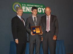 PECASE awardee Dr. Peter Mueller with Deputy Secretary of Energy Daniel B. Poneman and Director of the Office of Science, Dr. William Brinkman