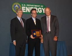 PECASE awardee Dr. Jesse Thaler with Deputy Secretary of Energy Daniel B. Poneman and Director of the Office of Science, Dr. William Brinkman