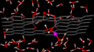 Computer simulations show a single proton (pink) can cross graphene by passing through the world’s thinnest proton channel.