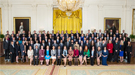 President Barack Obama joins recipients of the Presidential Early Career Award for Scientists and Engineers (PECASE) for a group photo in the East Room of the White House, May 5, 2016. 