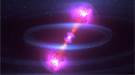 A simulated merger of a pair of neutron stars.