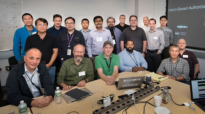 On Sept. 24, scientists and information technology specialists from various labs in the United States and Europe participated in a full-day workshop—hosted by the Scientific Data and Computing Center at Brookhaven Lab—to share challenges and solutions to providing centralized computing support for photon science. From left to right, seated: Eric Lancon, Ian Collier, Kevin Casella, Jamal Irving, Tony Wong, and Abe Singer. Standing: Yee-Ting Li, Shigeki Misawa, Amedeo Perazzo, David Yu, Hironori Ito, Krishna Muriki, Alex Zaytsev, John DeStefano, Stuart Campbell, Martin Gasthuber, Andrew Richards, and Wei Yang.