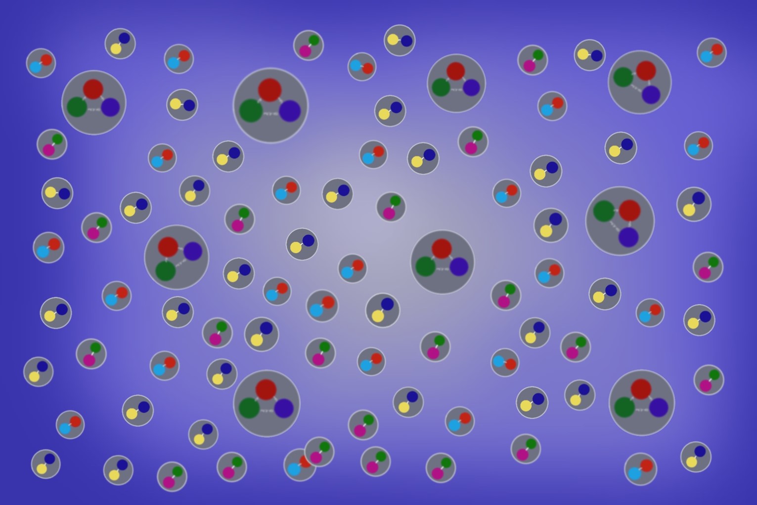 A cartoon of free-streaming hadrons emerging from quark-gluon plasma.