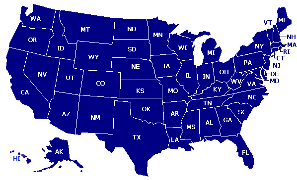 Map of states in USA